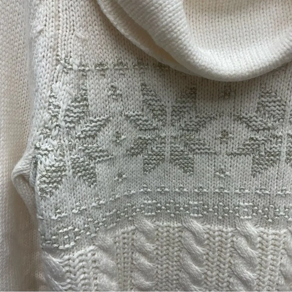Lane Bryant Wool Blend Cowl Neck Cable Knit Sweater Metallic Snowflakes 18/20